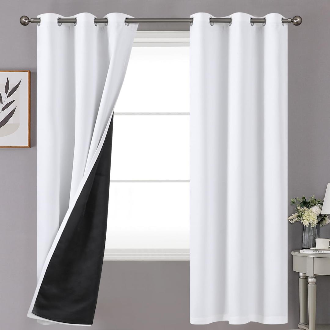 YoungsTex 100% Blackout Curtains 72 Inches Length for Bedroom, Double Layer Grommet Full Light Blocking Thermal Insulated Window Drapes for Living Room, Pure White, 2 Panels, 42 X 72 Inch