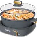 Dezin Electric Shabu Shabu Pot with Removable Pot, 4L Non-Stick Hot Pot Electric with Dual-Power Control, Electric Pot with Tempered Glass Lid for Party, Family and Friend Gathering