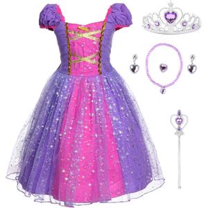 JerrisApparel Girl Princess Costume Dress for Birthday Party (7-8, Purple With Accessories)