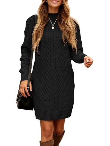 Saodimallsu Womens Cable Knit Mini Sweater Dress Turtleneck Fall Casual Chunky Long Sleeve Slimming Short Dresses Black, Size L