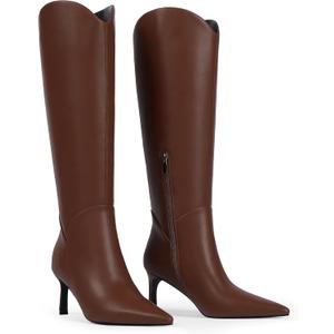 Women Knee High Boots Pointed Toe Kitten Heel Tall Boots for Women Side Zipper Fall Knee High Boots (7.5)