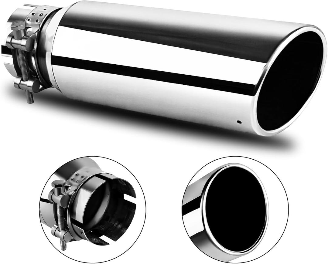 MuHize 3 Inch Inlet Exhaust Tip, 4" Outlet 12" Overall Length Exhaust Tips, Bolt/Clamp-On Design, Rolled Edge, Stainless Steel Polished, Easy to Weld Tailpipe for Pickup Truck, Car, Truck