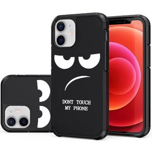for iPhone 12 Mini / 13 Mini Case, Cute [Don't Touch My Phone] Shockproof Dual Layer Protective Silicone Plastic Cover for Girls Women Boys Men Phone Case (iPhone 12 Mini/13 Mini 5.4-inch)