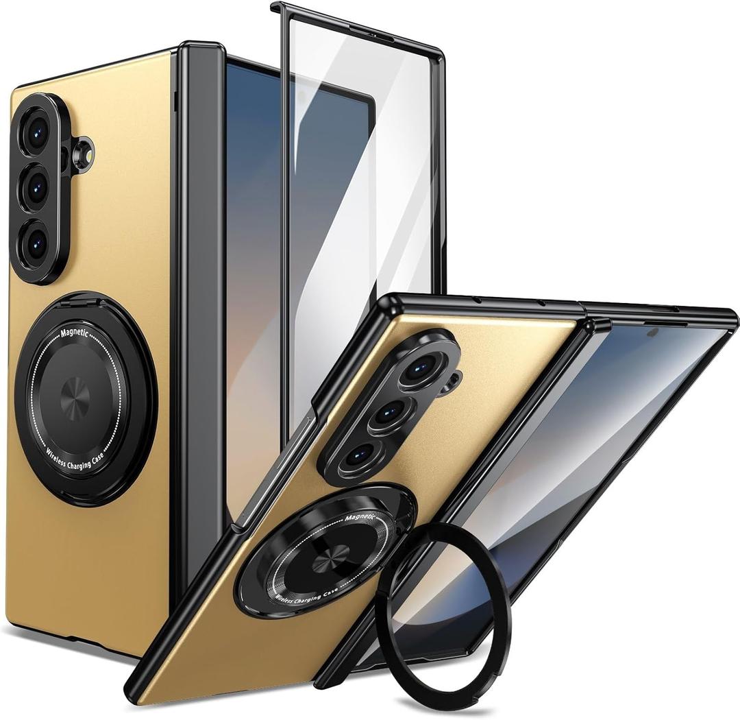 for Samsung Galaxy Z Fold 7 Case with Magnetic Ring Holder, 360 Rotating Bracket, Hinge Protection & Built-in Front Screen Protector, Slim Anti-Drop Shockproof Case.(Gold) for Samsung Galaxy Z Fold 7 Case with Magnetic Ring Holder, 360 Rotating Bracket, Hinge Protection & Built-in Front Screen Protector, Slim Anti-Drop Shockproof Case.(Gold)
