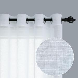 White Curtains 108 Inches Long for Living Room Decor Set 2 Panels Grommet Linen Textured Window Sheers Extra Long Drape Floor to Ceiling Curtains for Patio Sliding Glass Door Outdoor 52x108 Length