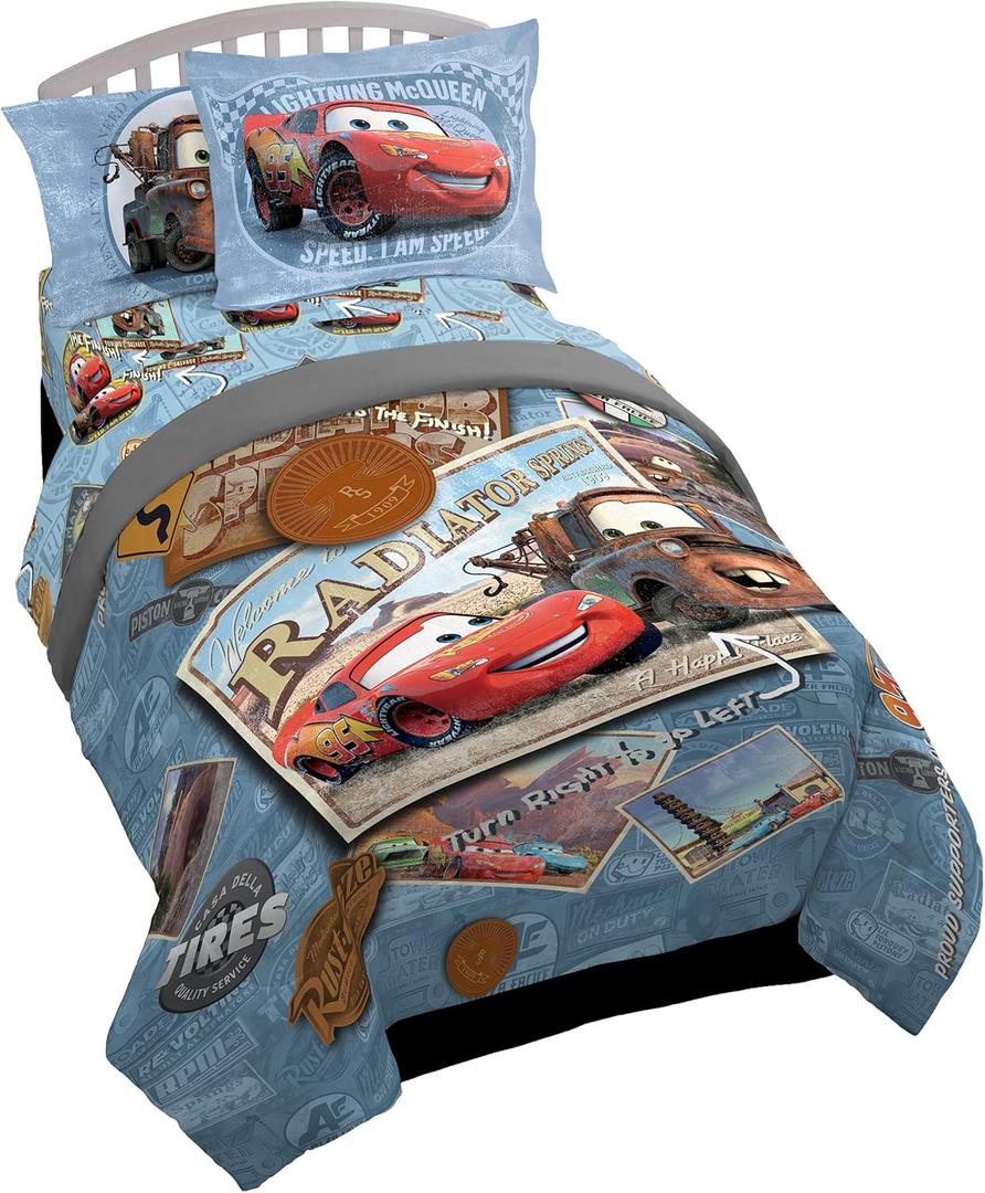 Disney/Pixar Cars Tune Up Blue/Gray 7 Piece Full Bed in A Bag with Lightning McQueen & Mater in Radiator Springs (Official Disney/Pixar Product)
