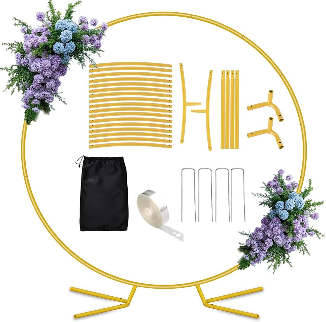 Antizz 8FT Round Arch Backdrop Stand, Gold Circle Balloon Arch Frame Stand Heavy Duty Wedding Arches with Upgrade base for Ceremony Birthday Party Anniversary Bridal Graduation Decoration