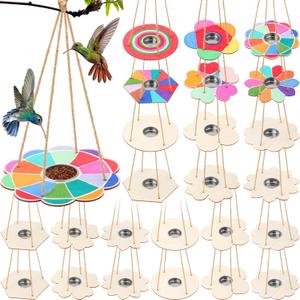 DoubleFill 24 Pcs Bird Feeder Craft Kits for Kids Ages 3-8 Make Your Own Bird Feeders Kids Arts and Crafts DIY Wooden Art Painting Flock Feeders for Outside DIY Vbs Crafts
