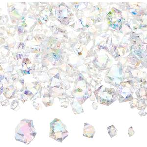Syhood 570 Pcs 5 Sizes Bright Clear Fake Crushed Ice Rocks Iridescent Acrylic Crystal Gems Plastic Diamonds for Halloween Vase Fillers Wedding Fish Tank Display Aquarium Table Scatter Decoration