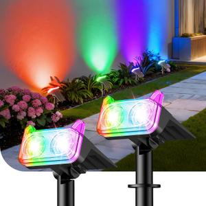 WdtPro Solar Color Changing Spot Lights, 8 Lighting Modes Solar Lights Outdoor Waterproof, Multicolor RGB Outdoor Lights, 7 Colors Auto Cycling Landscape Spolights for Yard Garden Decoration, 2 Pack