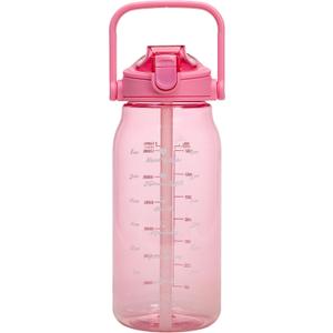 Paris Hilton Motivational Water Bottle with Straw and Leak-proof Flip-Top Lid, Motivational Time Markers, Carry Handle for Travel, Made without BPA, 50-Ounce, Pink