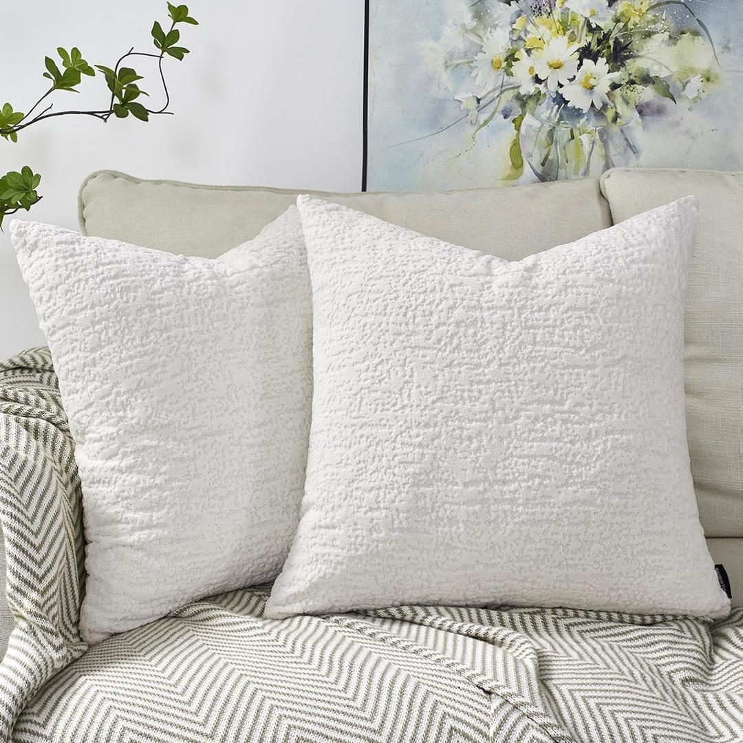 Booque Valley Decorative Pillow Covers Set of 2 Soft and Plush Textured Velvet Boho Modern White Pillows Throw Pillowcases for Livingroom Home Decor 18x18 Inch, Ivory