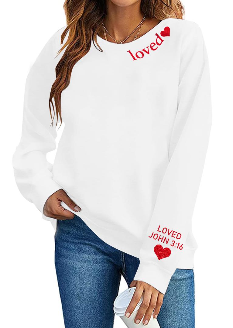 MOUSYA Valentines Day Sweatshirt Women Love Heart Graphic Shirts Christian Pullover Long Sleeve Tops White (White, L)