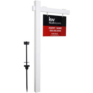 Vinyl PVC 6-Feet Real Estate Sign Post, Realtor Yard Sign Post for Open House and Home for Sale, 47" Arm Holds Up to 36" Sign, White with Flat Cap(No Sign)