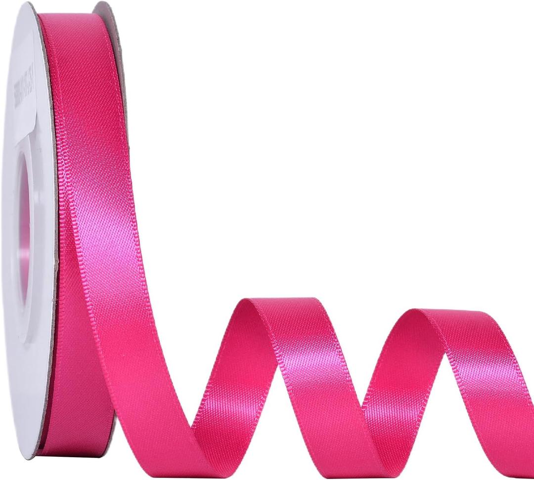 Ribest Hot Pink Double Faced Satin Ribbon, 1/2 Inch 25 Yard Ribbon for Crafts Gift Wrapping Bows Wedding Party Decoration Bouquet