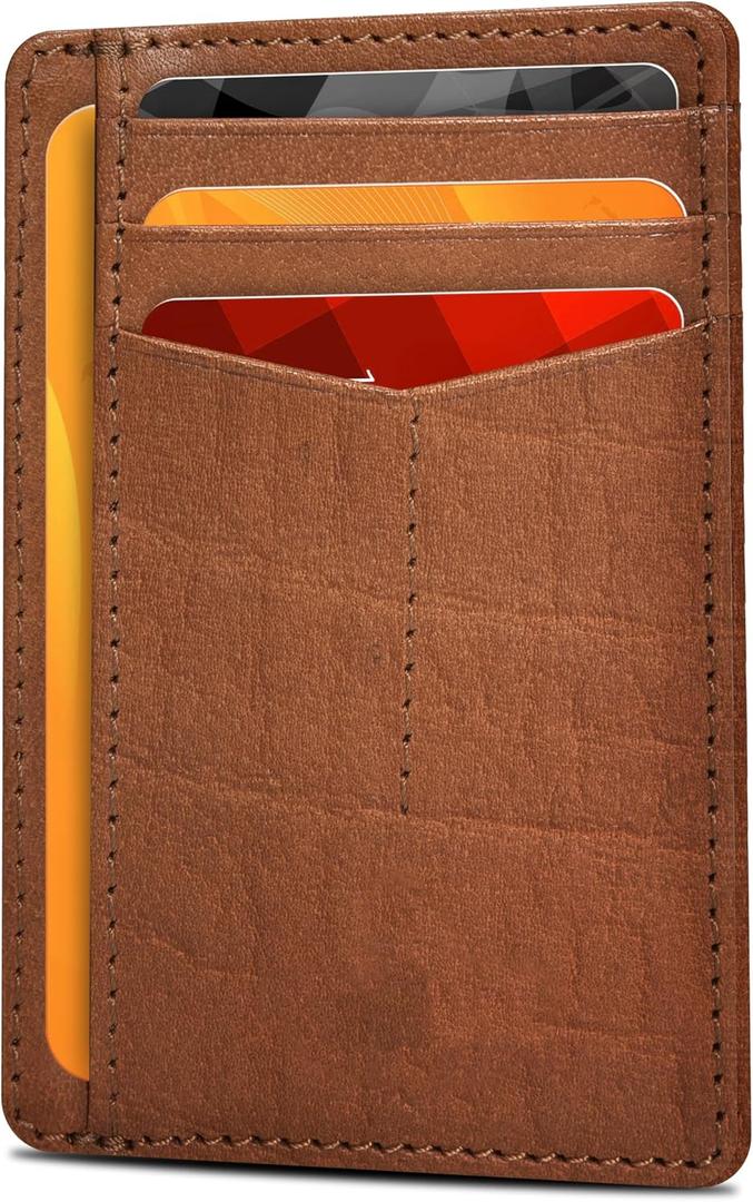 Oak Leathers Leather Slim Minimalist Wallet for Men & Women RFID Front Pocket Leather Card Holder Wallets (Dark Cognac)