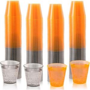 Disposable Hard Plastic Shot Glasses Jello Cups Iridescent Neon Halloween Birthday Christmas Party Supplies (2, ounces)