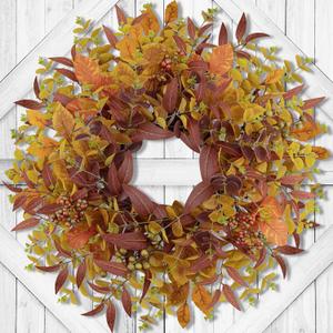Fall Wreaths for Front Door 24 Inch Large Artificial Autumn Wreath with Eucalyptus Leaves Harvest Thanksgiving Indoor Outdoor Decor Porch Window Wall Farmhouse Rustic Hanging Door Decorations