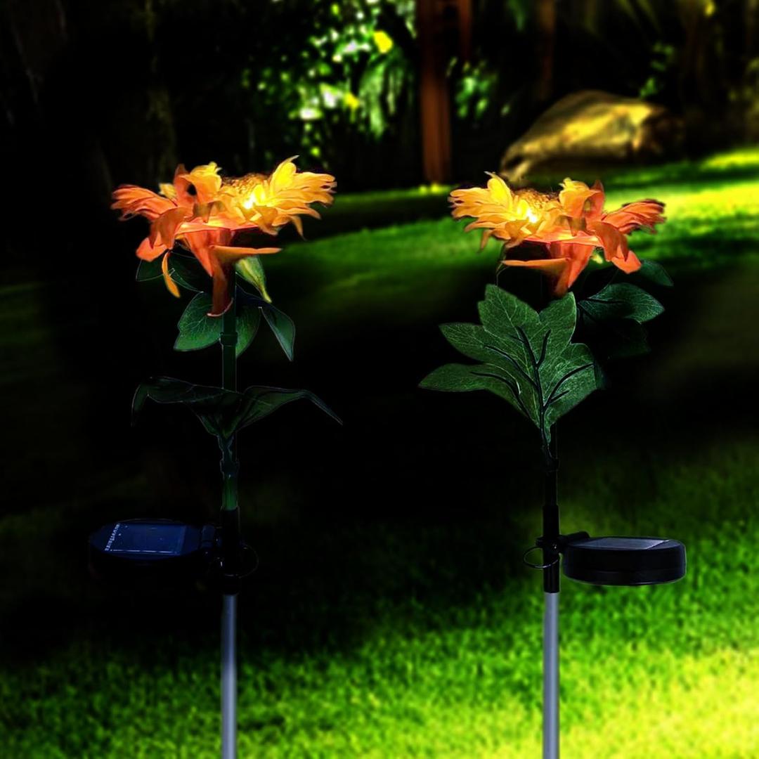 Garden Lights Solar Powered Waterproof, LED Flower Solar Backyard Lights Outdoor 2 Pack, Sunflower Lawn Ornaments Yard Decorations Outdoor Decorative for Outside Patio Pathway (1 Head New)