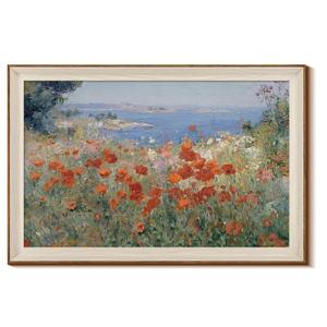 InSimSea Large Framed Vintage Wall Art for Living Room, Coastal Flower Wall Art Canvas Prints Painting Picture Landscape Retro Vintage Room Decor Aesthetic Bedroom, Wildflower Field,24 x 36 Inch