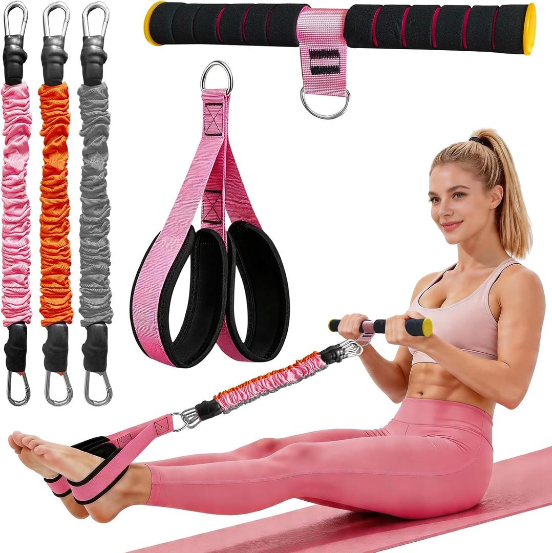 2026 Upgraded Pedal Resistance Band with Handles, 20/30/40LBS Adjustable Latex Bands, Non-Slip Comfort Pedals, Safety Sleeve, Compact Full-Body Workout Kit for Women, Sit Up Exercise Equipment