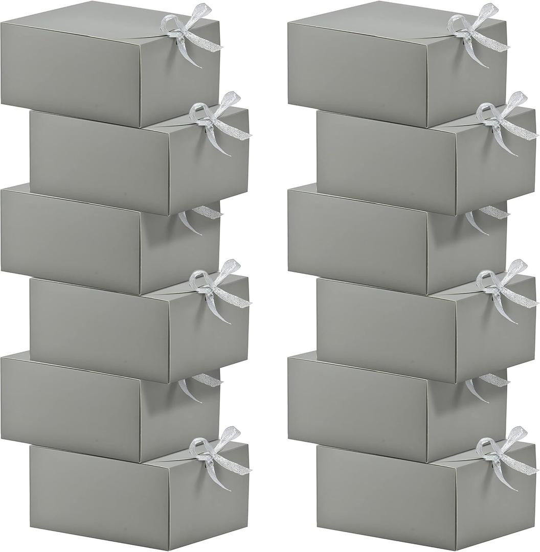 HUAPRINT Gift Boxes with Lids, Grey Gift Boxes 8x8x4inches, Bridesmaid Proposal Box, 12 Sets, Kraft Paper Gift Boxes for Wedding, Graduations, Father’s Day, Anniversaries, Grooms Gifts, Present, Birthday, Cupcake Boxes, Crafting
