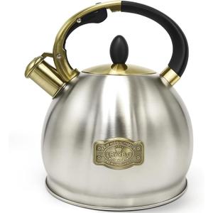 Stove top Whistling Tea Kettle Food Grade Stainless Steel Teapot of 5-layer base for Camping & Kitchen(Brushed, 2.64 Qt)