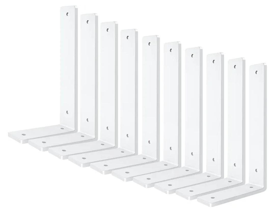 White Heavy Duty Shelf Brackets 10 Inch, 10 Pack Floating Shelf Brackets, L Wall Shelf Bracket for DIY Decorative with Mounting Hardware, L 10" x H 6" x W1.5"