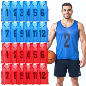24Pcs Youth Pinnies Scrimmage Vests, Sports Pennies for Youth Adults Soccer Basketball Scrimmage Training Vests,Team Sport Practice Jersey Chartreuse Blue Red