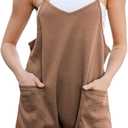 Rompers for Women Summer Casual Waffle Knit Sleeveless Romper Spaghetti Strap Shorts Overalls Jumpsuit with Pockets (Medium, Khaki)