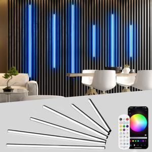 Lichaser RGB Black Smart Recessed Lighting for Acoustic Panel, 6 Pcs WiFi LED Strip Light for Wood Slat Wall Panel Compatible with Alexa, Self-Adhesive Smart LED for Slat Wall (2*36+2*24+2*16 in)