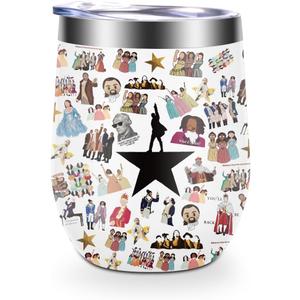 LONGXIN Musical Themed Wine Tumbler Cup, Broadway Musical Lover Gift, Friendship Birthday Christmas Gifts 12 oz Stainless Steel Coffee Wine Tumbler Cup with Lid