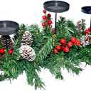 21.7" Christmas Table Centerpiece Christmas Candle Holders with 3 Iron Trays Red Berries Snowy Pine Cones Greenery Pine Christmas Garlands Decorations for Centerpiece Table Mantel Holiday Home Decor