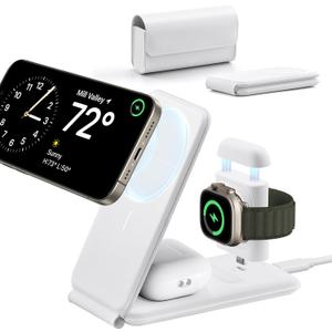 ESR for 3 in 1 Magsafe Charger, Travel Charger Stand Made for Apple Watch Certified, Foldable Charging Station Compatible with Magsafe and iPhone 17e/17/16/15/14/13/12, AirPods 4/3/Pro, White