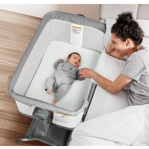 3-in-1 Baby Bassinet, Bedside Bassinet Sleeper, Rocking Bassinet with Comfy Mattress&Breathable Mesh, 6-Height Adjustable, Quiet Moveable & Easy-Assembly Grey Crib, 0-5 Months Baby