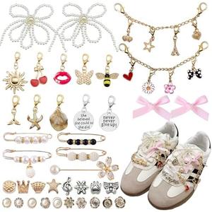 XHYMIA Shoe Charms for Sneakers 39 Pcs, Shoelace Junk Socks Charms DIY Brooches and Pins for Women Jewelry