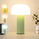 Cordless Mushroom Table Lamp Rechargeable,4000mAH Portable Battery Operated Lamp,3 Color Stepless Dimming Modern Lamps for Bedside Lamps,Touch Dimming Night Light for Home/Restaurant Green (1Pack)