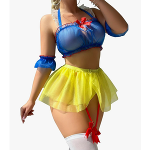 Cosplay Lingerie for Women 7 Piece Sexy Roleplay Costumes Halter Crop Top Mini Skirt Set with Stockings XXL