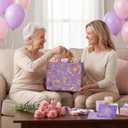 3 x Xustanina 13" Large Rose Purple Gift Bag Set, With Gilded Floral Pattern, Envelope, Greeting Card and Tissue Paper, Suitable for Mother's Day, Birthday, Wedding and Anniversary