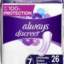 Always Discreet Adult Incontinence Pads for Women, Ultimate Extra Absorbency, Long Length, Postpartum Pads, (2 Packs of 26, 52 count)