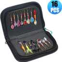 Spinnerbaits Fishing Lures Kit, 16pcs Inline Spinner Baits Kit with Bag for Bass Trout Salmon Walleye Rooster Feather Tail Spoon Lures Hard Metal Spinnerbait Fishing Tackle