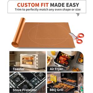 17x25" Large Oven Liner for Bottom of Oven, Heavy Duty Non-Stick Reusable Fiberglass PTFE Coated Oven Mat for Electric Gas Toaster & Convection Ovens - Dishwasher Safe, Kitchen Essentials, 1 Copper