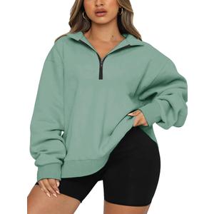 Chulianyouhuo Womens Plus Size Half Zip Pullover Long Sleeve Oversized Sweatshirt Drop Shoulder Hoodie Teen Girls Y2K Clothes Lakegreen, 5XL