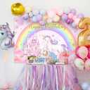 Avezano Unicorn Birthday Backdrop Rainbow Unicorn Birthday Party Decorations Banner Pastel Castle Fairy Tale Cake Table Supplies Studio Props 7 x 5 ft