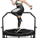 BCAN 550 LBS Foldable Mini Trampoline, 48" Adult Fitness Trampoline with Bungees, U Shape Adjustable Foam Handle, Stable & Quiet Exercise Rebounder,Indoor/Outdoor Workout