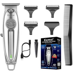 KEMEI Professional Beard and Hair Trimmer for Men, Cordless T-Blade Trimmers, Electric Hair Clippers for Barbers and Stylists, All Body Grooming Model 1949 (Km-19499-silvery)