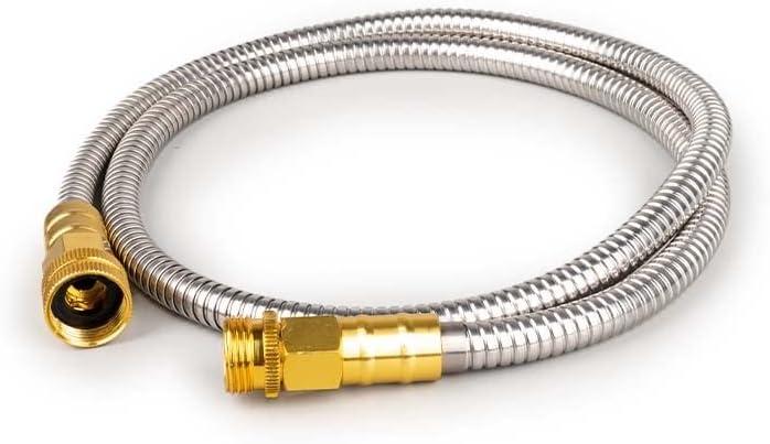 Stainless Steel Garden Hose: 3FT 3/4" Male to Female Brass Fittings - Flexible Metal Water Hose for RV Camper Faucet Extension Patio