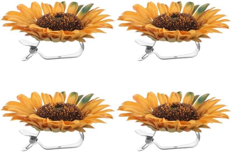 DECHOUS 4 Pack Flower Curtain Tiebacks Clips: Decorative Boho Sunflower Drapery Holdbacks - No Drill Floral Curtain Tie Backs for Home Office Window Drapery Accessories