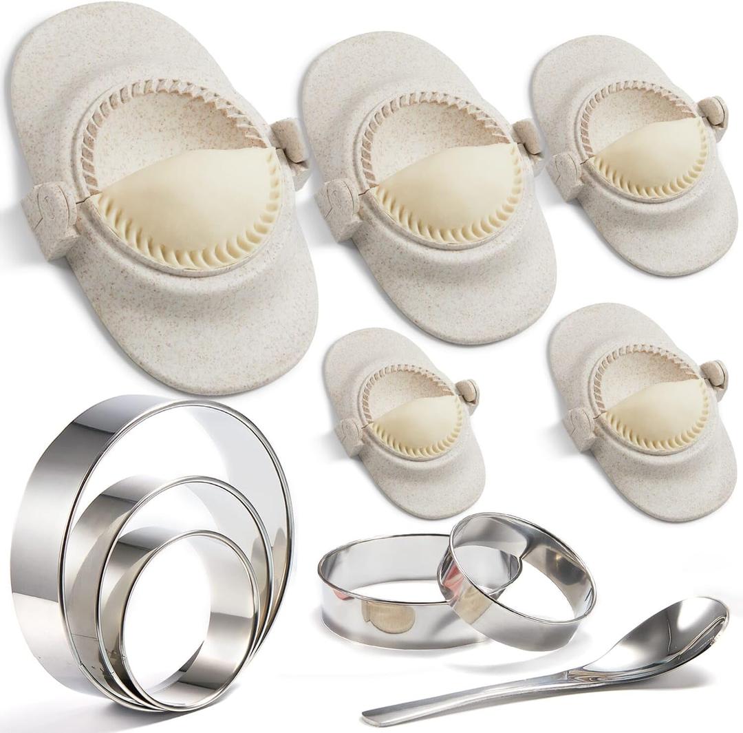 Empanada Maker Press, 6-Inch Extra Large Dumpling Maker Set with Dough Cutter, Dumpling Mold Set for Pierogi, Pastelitos, Calzone, Turnovers, Chinese Dumpling, 5Sizes (6"/5"/4"/3"/2.6") (White)