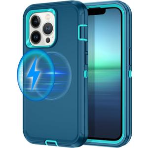 I-HONVA for iPhone 13 Pro Case [Compatible with MagSafe] Shockproof 3-Layer Full Body Protection Rugged Heavy Duty Cover Case for Apple iPhone 13 Pro 6.1 inch,Turquoise